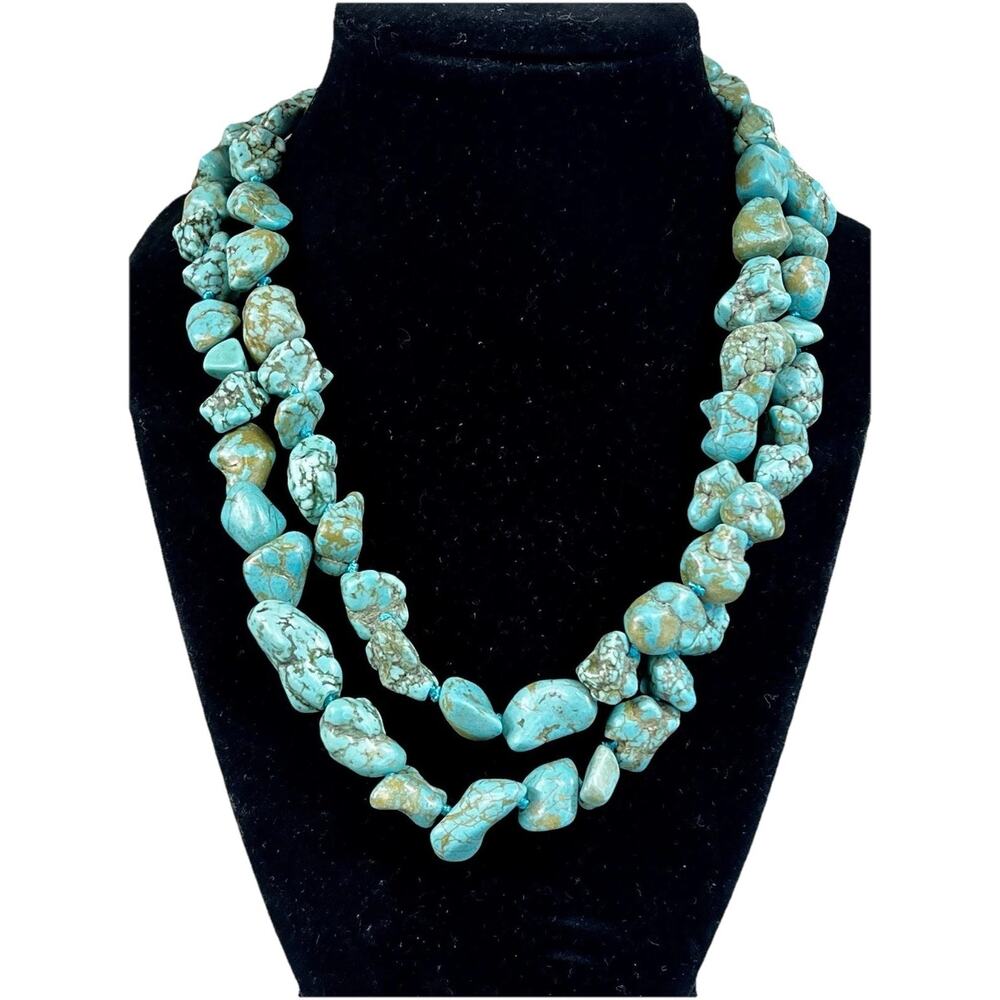 Vintage 32" Native American Turquoise Nuggets Beaded Necklace - 142.9 Grams